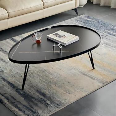 Imagem de Mesa de centro oval pequena com pernas de metal preto, mesa de centro moderna de meados do século, mesa de centro minimalista para sala de estar