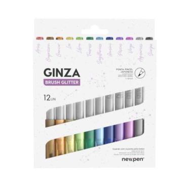 Imagem de Pincel Brush Pen Ginza Com Glitter Newpen 12 Cores