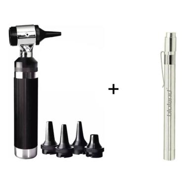 Imagem de Kit Otoscópio TK Profissional Led Com Estojo E Pilhas + Lanterna Clínica Médica De Led Com Clipe De Bolso E Pilhas