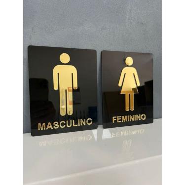 Imagem de kit 2 Placas Acrílico Espelhado Para Porta Banheiro Feminino e Masculino