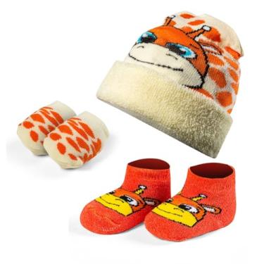 Imagem de Kit Recém Nascido Maternidade Enxoval Meia, Touca E Luva para Meninos e Meninas (Amarelo/Laranja, Recém Nascido)