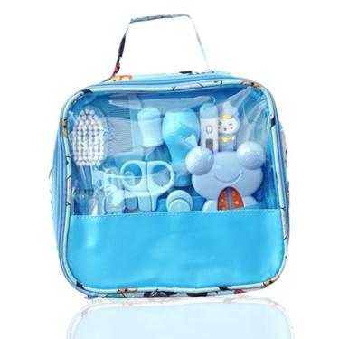 Imagem de Kit Cuidados e Higiene Bebe 14 em 1 Com Termometro, Pente para bebe, Dedeira para Gengiva Bebe, Limpador de Cera Infantil Confortável FREE BPA Seguro C/Necessaire Diversas Cores (Azul)