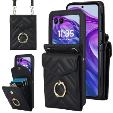 Imagem de Asuwish Capa de telefone para Motorola Razr 2024/Moto Razr 50 capa carteira com anel de bloqueio de RFID, alça de pulso transversal, suporte para cartão de crédito, compartimento para celular,