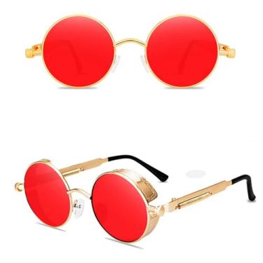 Imagem de JRLLFD Vintage steampunk vermelho óculos de sol masculino redondo punk liga metal quadro retro óculos de sol feminino estilo gótico tons, 7, um tamanho
