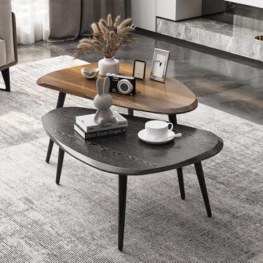 Imagem de Mesa de centro de meados do século, conjunto de mesa de centro aninhada, mesas de centro para sala de estar, Jazz Black/Walnut (várias especificações opcionais), Walnut Grande + Jazz Black P