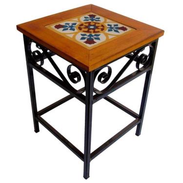 Imagem de Banco De Ferro E Madeira Rústico Com Ladrilho Hidráulico Azulejo Ladrilho B4