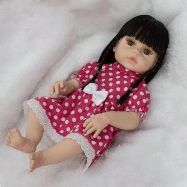 Imagem de Bebe Reborn Morena 100% Silicone Cabelo Longo Vestido Rosa - Cegonha R