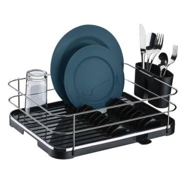 Imagem de Escorredor Prato Louça Talher Bandeja Coletora Preto Cromado - Future,