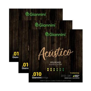 Imagem de Kit 3 Encordoamento Violão Giannini Acústico GESWA12 Bronze 65/35 0.01