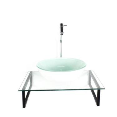 Imagem de Kit Cuba Vidro Redonda 10Mm Branca Tampo 50Cm Incolor - Cubas E Gabine