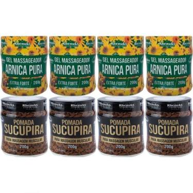 Imagem de Kit 4 Gel Massageador Arnica Pura 200g + 4 Pomada Sucupira - Rhenuks