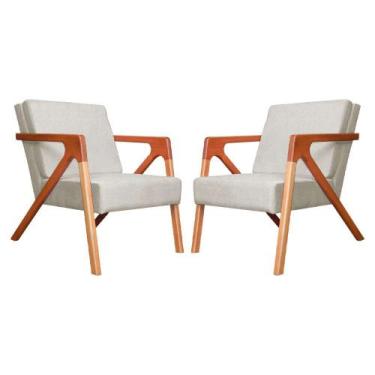 Imagem de Conjunto 2 Poltronas Monalisa Com Braços de Madeira Suede Bege - LM DE