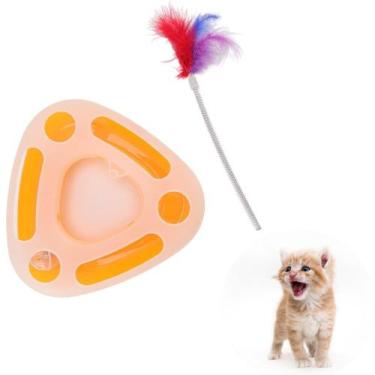 Imagem de Brinquedo Gato C/ Mola Pena Bola Interativo Reduz Stress Pet - C3b