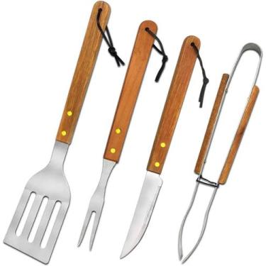 Imagem de Kit churrasco 4 pc faca/garfo/pegador/espatula ad-0226 - TESLA STORE