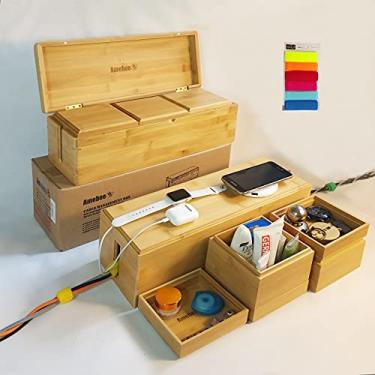 Imagem de Caixa organizadora de cabos de bambu, caixa protetora contra sobretensão, tampa magnética, capa de armazenamento, filtro de energia, fio de núcleo seguro para casa, escritório, solução de fiação de