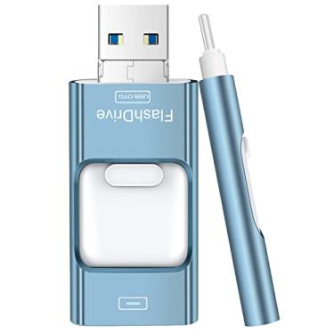 Imagem de Pen Drive para iPhone 512GB, 4 em 1 USB Tipo C Memory Stick, pen drive de armazenamento externo para iPhone, iPad, Android, computador, azul celeste