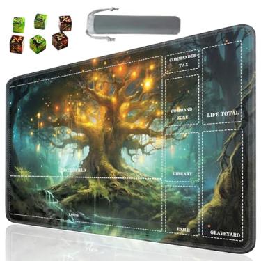 Imagem de SOTWONSO Tapete de mesa TCG para jogo de tabuleiro, tamanho de jogos, 60 x 35 cm, mousepad compatível com MTG RPG CCG, jogo de cartas colecionáveis com 6 dados (tapete com zonas 113)