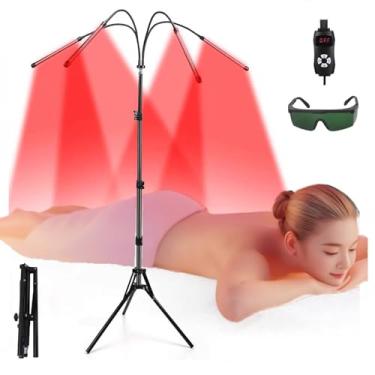Imagem de Lâmpada de terapia de luz vermelha, 660nm e 850nm de aquecimento infravermelho próximo para rosto, costas, pescoço,ombro,corpo,painel de luz vermelha LED de 120 peças com tripé,temporizador,4 cabeças
