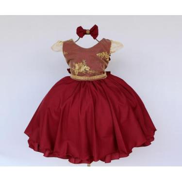 Imagem de Vestido Infantil Marsala Festa Luxo E Tiara - pingo de gente, 14