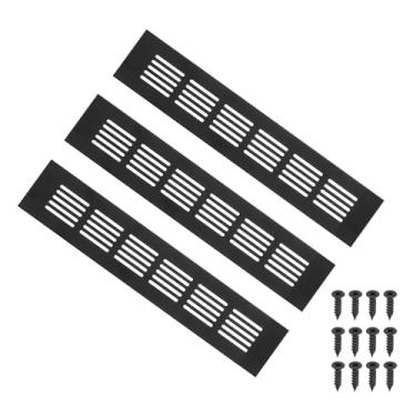 Imagem de PATIKIL Capa de ventilação de porta de 25 x 5 cm, 3 peças de cobertura de ventilação de grade de alumínio com parafusos de montagem para porta de guarda-roupa de armário, preta