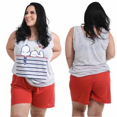 Imagem de Pijama Feminino Plus Size Regata Verão - Pérola Pijamas, Snoop vermelh