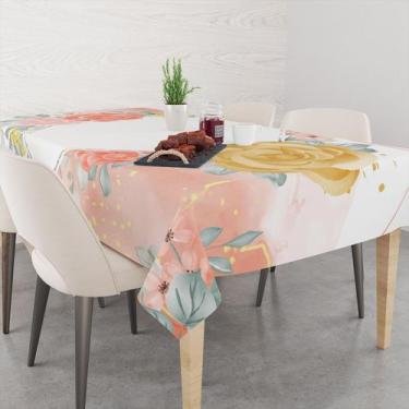 Imagem de Toalha De Mesa Retangular 6 Lugares Tecido Oxford Moldura Losango Flor