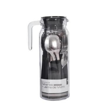 Imagem de Conjunto Jarra 1Litro Vidro com Talheres Inox Preto 25 Peças - Wincy C