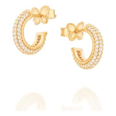 Imagem de Brinco Meia Argola Cravejada Por 130 Zircôn 526633 - ROMMANEL, Branco,