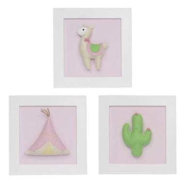 Imagem de Trio De Quadros Lhama Quarto Bebê Infantil Menina - Potinho de Mel