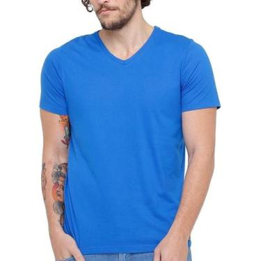 Imagem de Camiseta Gola V Masculina Liso Algodão Camisa Atacado - Vesttuario, Az
