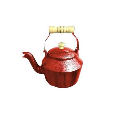 Imagem de Chaleira Hotel Alumínio Fundido Vermelho Pegador Madeira 2L - DIVIFORT
