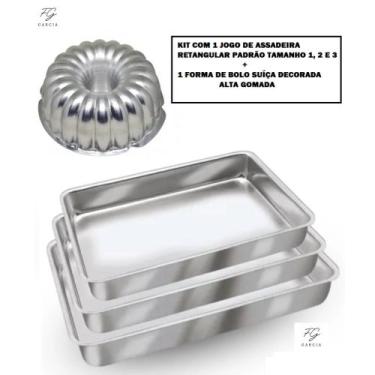 Imagem de Kit de 1 jogo de assadeira retangular tamanho 1, 2 e 3 + 1 forma de bo