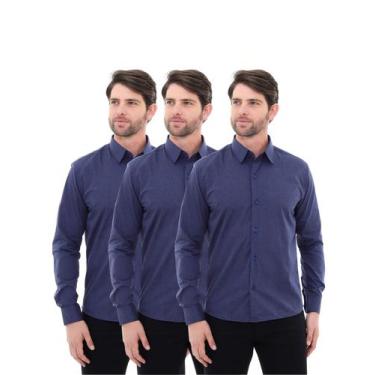 Imagem de KIT Masculino 3 Peças - Camisa Social Masculina Premium Tipo Linho Azu