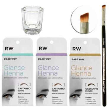 Imagem de Kit 3 Henna Glance Sobrancelha Com Pincel Macrilan Chanfrado Aplicador