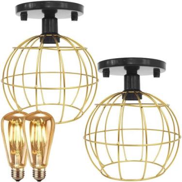 Imagem de 2 Lustres Teto Plafon + 2 Lâmpadas Led St64 Industrial Aramado Globo D