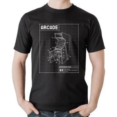 Imagem de Camiseta Algodão Arcade Fliperama Projeto - Foca na Moda, Preto, G