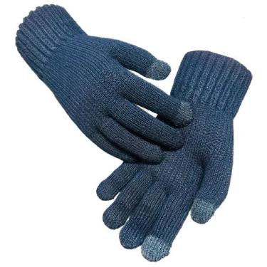 Imagem de Luva de Frio Azul Par Lã Touch Screen Celular Esquenta Inverno Luvas M