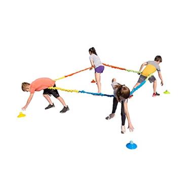 Imagem de HearthSong Jogo de cabo de guerra multivias com faixa elástica de 3,5 m, quatro cones e quatro bolas