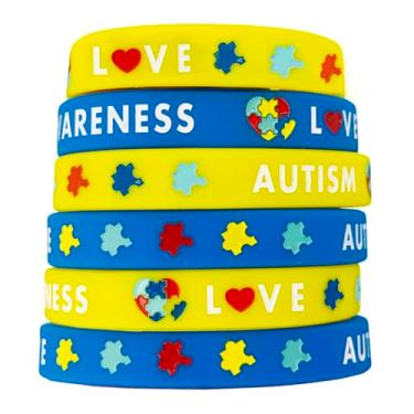Imagem de BlingNuts Pulseira de conscientização do autismo, pulseiras inspiradoras para autismo, pulseiras motivacionais de silicone coloridas, presentes para homens e mulheres, F, Aço inoxidável, Sem Pedra