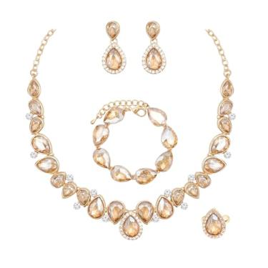 Imagem de CSY Conjunto de anéis elegantes para noivas, brincos e pulseiras, para noiva, dama de honra, gota de lágrima, cristal, casamento, formatura, fantasia, bijuteria, conjuntos para mulheres, Liga de