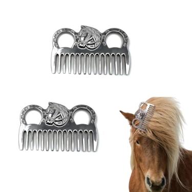 Imagem de Pente de cavalo de metal, 2 peças de pente de cabelo de cavalo profissional kit de cuidados com cavalos portátil de metal crina e pente de cauda para cuidados com cavalos (prata, 10 cm)