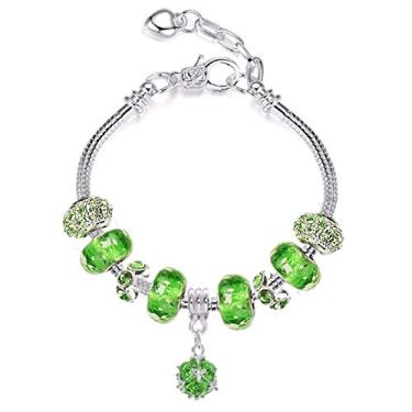 Imagem de Pulseiras Pandora de modelagem de bétula branca com conjunto de berloques para meninas e adolescentes, ideias de presentes ajustáveis de 17 a 21 cm Verde