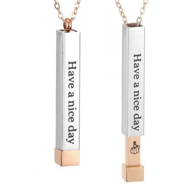 Imagem de SKQIR Be Kind of a Badass Colares femininos com mensagem oculta para melhores amigas irmãs, presentes inspiradores engraçados, colares com pingente de barra vertical, joias, presentes de mordaça para