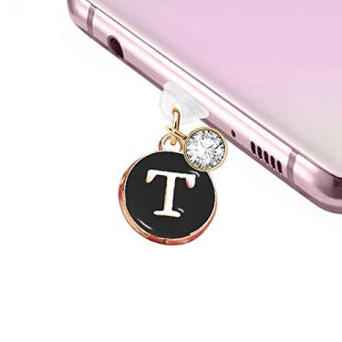 Imagem de ELISE & FONDA TP46 Tipo-C porta de carregamento USB plugue redondo letra T pingente de telefone celular pingente para Samsung/Huawei/OnePlus/Xiaomi/Oppo novos telefones Android (preto), approx. 1.2 cm