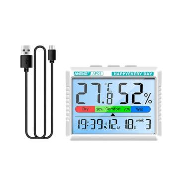 Imagem de Wswqop Termohigrômetro Termômetro Interno Multiuso com Data e Semana Termômetro de Ambiente Medidor Eletrônico de Umidade para Quarto, Gato Cinzento