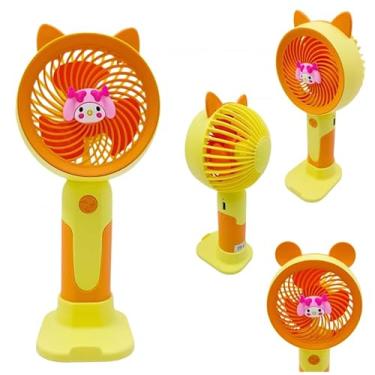 Imagem de Ventilador Portátil de Mesa, Recarregável USB, 3 Velocidades, 18cm, com Base e Orelhas Decorativas (Amarelo)