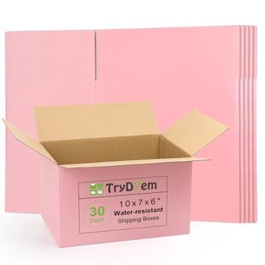 Imagem de TryDrem Caixas de Remessa Médias 10X7X6", Pacote com 30 Caixas de Papelão Ondulado Rosa, Caixas de Embalagem para Correspondência para Pequenas Empresas