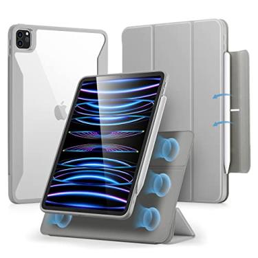 Imagem de ESR Capa híbrida para iPad Pro 11, capa para iPad 11 Pro (2022/2021/2020/2018) com suporte para lápis, capa magnética removível, suporte para retrato/paisagem ajustável, série Rebound 360, Cinza