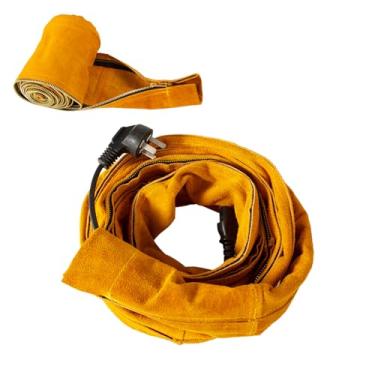Imagem de Capa de cabo de tocha de soldagem de couro resistente a chamas com zíper Kevlar costurado, mangas douradas MIG/Plasma Tig Torch, 365 cm
