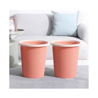 Imagem de Caixote do lixo de cozinha sem tampa de plástico redondo cor sólida com anel de pressão adequado para sala de estar, quarto, cozinha, etc. Pacote pequeno/médio/grande de 2 cestas de lixo (rosa, médio)